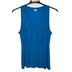 Mix by‎ Taha Women's Size XL  Blue Tank Top Blouse with Ruffle at V-Neckline